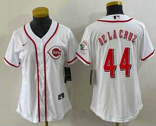 Women%27s Cincinnati Reds #44 Elly De La Cruz White With Patch Cool Base Stitched Jersey